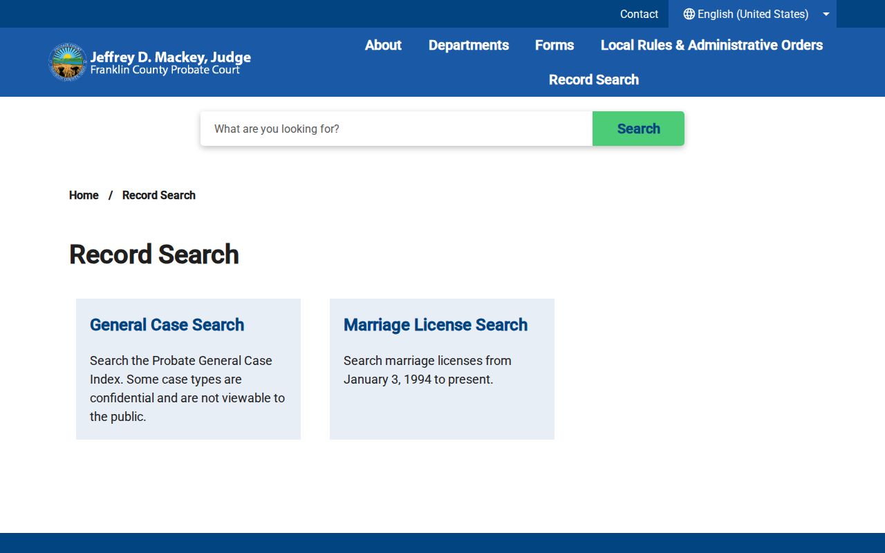 Columbus residents directory Franklin County Probate search