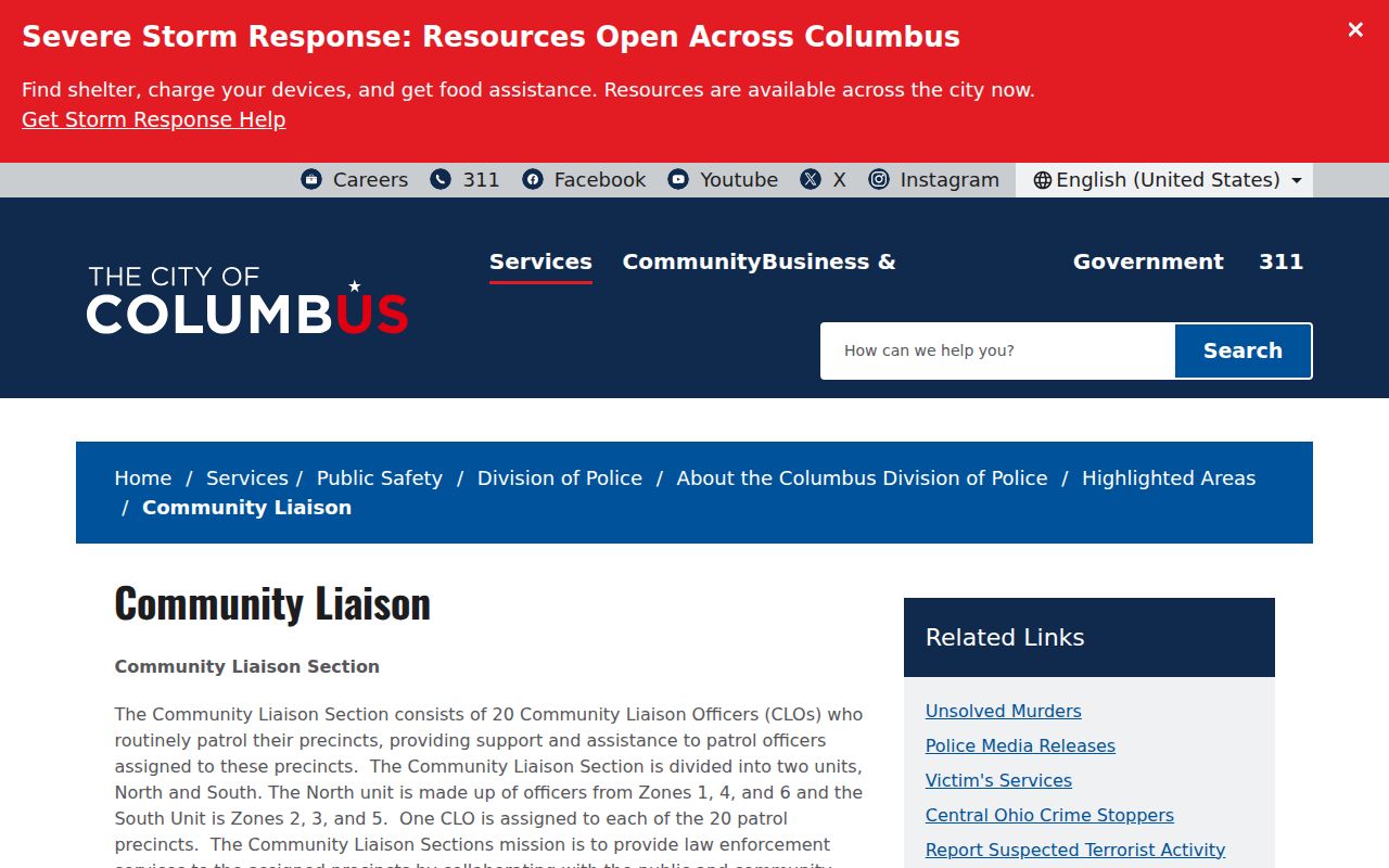 Columbus neighbors community liaison contact page