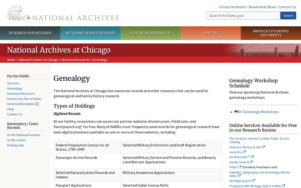Columbus previous residents National Archives genealogy research