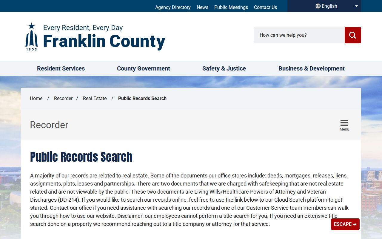 Columbus previous residents Recorder public records guide
