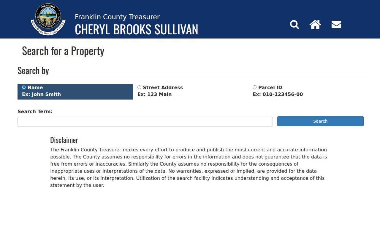 Columbus street directory Franklin County Treasurer property search