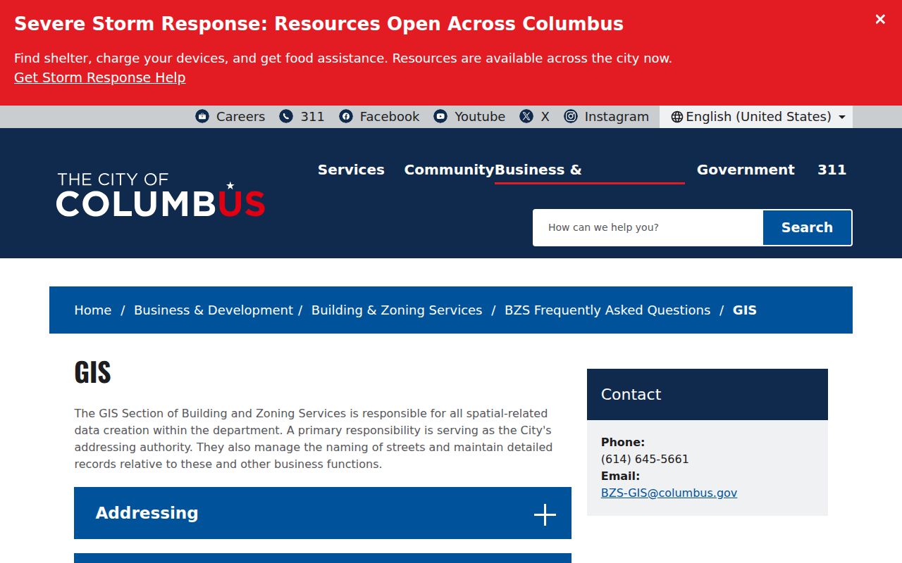 Columbus ZIP code directory Building and Zoning GIS addressing authority